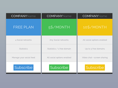 Flat Pricing tables [Rebound] css freebie pricing rocketdesign scss ui uidesign ux webdesign