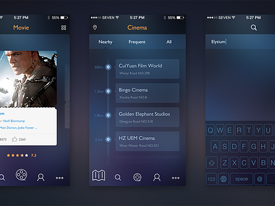 Movie M app cinema ely ios location more movie project search seven ui