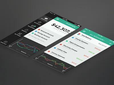 Banking App – Menu & Transactions app bank banking flat interface ios iphone menu money retina transaction ui
