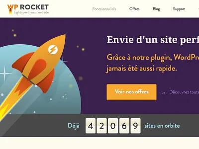 WP Rocket header flat full width header illustration logo rocket webdesign wordpress