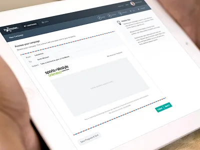 Promoter.io - new campaign campaign compose create email preview progress save steps tips