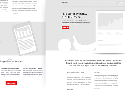 Premise - wireframe charts fruit grey landing page layout premise wireframe
