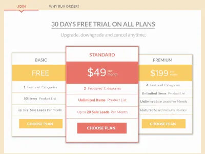 Pricing button design flat pricing table ui ux web