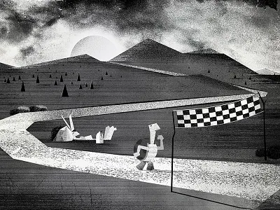 Aesop 1 black design fable grain illustration parable rabbit texture tortoise white