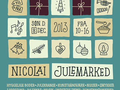 Poster: Nicolai Julemarked 2013 2013 christmas font handwritten julemarked nicolai outline poster squares type typography xmas