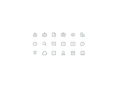 Icons briefcase building clock cloud eye icons lock message search video