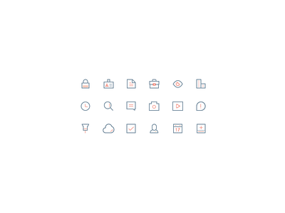Icons briefcase building clock cloud eye icons lock message search video