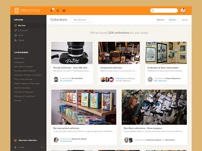 My feed almost cards clean collections explore flat interface orange stream ui web