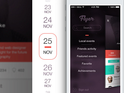 Flyer App Sidebars dakr flyer ios7 iphone light mobile purple red sidebar ui ux
