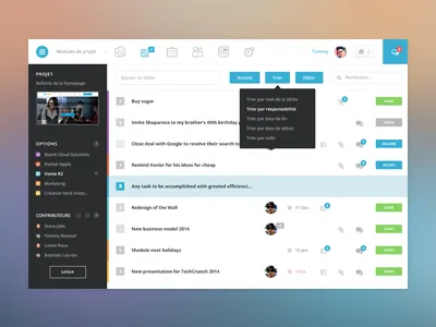Wimi Tasks V3 calendar colors feed flat design fonts icons labels navigation user experience user interface webapp white space