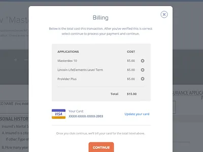Billing Step billing card checkout credit credit card modal payment visa