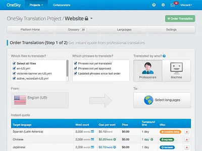 Order Form for Professional Translation Service checkout order order form ui user interface