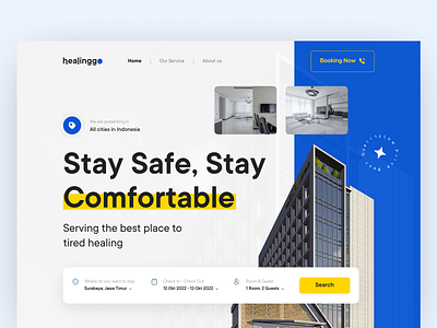 Healinggo - Hotel booking web app design graphic design hero web home illustration landingpagi typography ui ux website