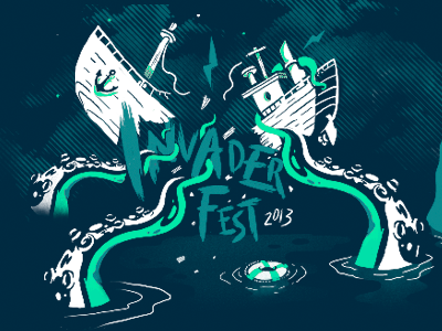 If Shot anchor boat clouds festival illustration invader kraken octopus sea ship tentacles