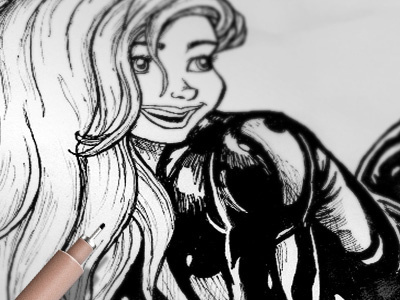 Surfergirl Illustration art black drawing ink pen pinup sexy sketch surfer white