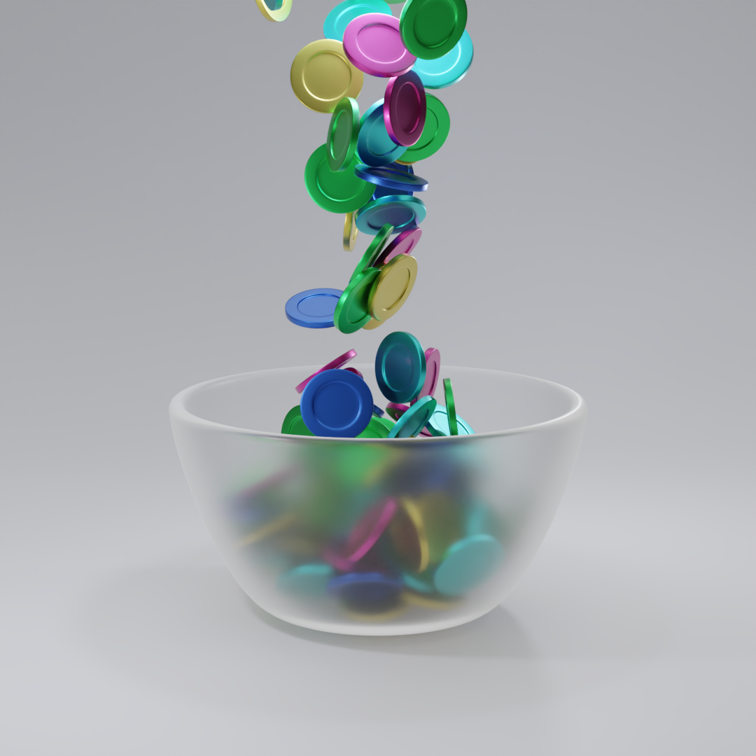 Rigid Body Simulations #1 | Coins Bowl 3d aftereffects animation blender coin colorful creative cycles design digital glass matte metal motion motiongraphics render rigidbody simulation