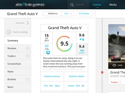 Game review page clean portal rating timeline ui website white