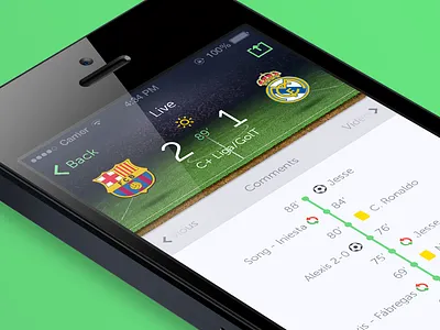 Match Live app football green ios7 iphone live sevilla soccer spain time ui ux