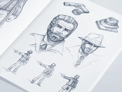 Gangsters illustrations artua character concepts drawing game hat icon illustration paper pencil pistol sketch