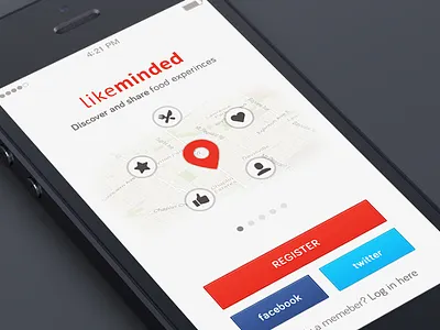 Login screen facebook food icons in ios log login red register twitter ui ux