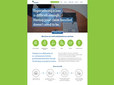 Landing Page Design for Claimplus dart117 flat icons flat ui insurance ui website
