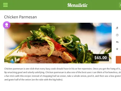 Food Dish information app chicken dish flat food icons order price recipes tag