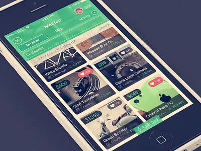 MellToo (iPhone, iOS 7) 7 app application browse designer flat grid ios iphone mobile ui ux