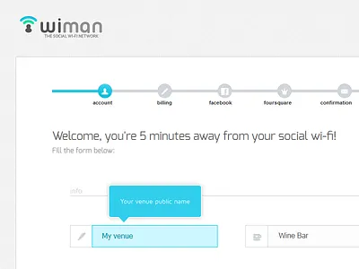 Wiman Registration Wizard | Step1 dailyui flat form multistep registration social ui web website wi fi wiman wizard