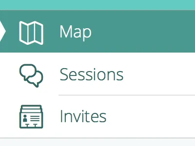 Map Sessions Invites app dropdown ios ios 7 iphone menu navigation open sans slide teal ui
