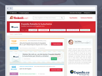Merchant Page (Discount Site) button comp coupons deals discount merchant page mockup online coupon rabatt user interface web page website design