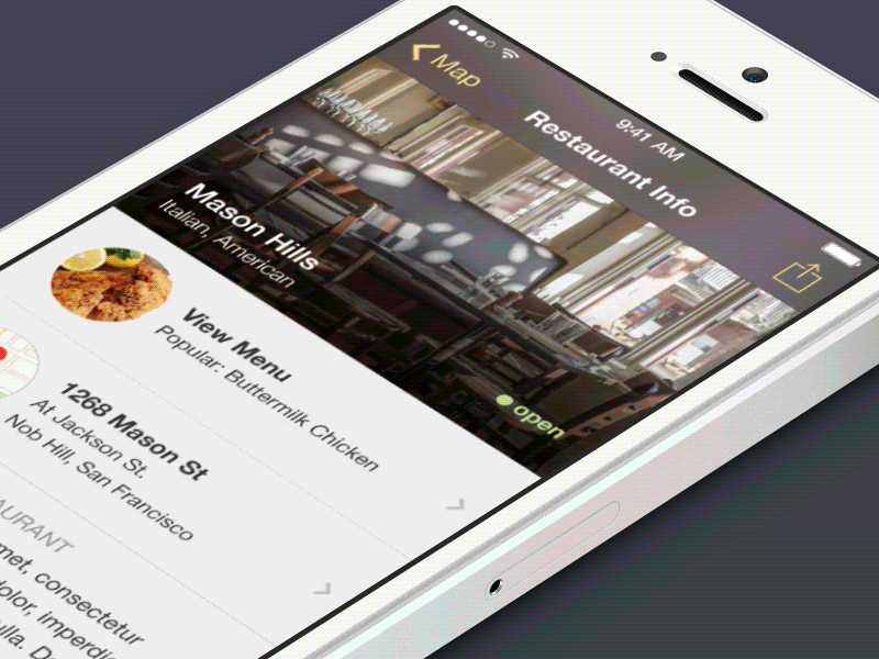 (GIF) Menu Transition 7 animation circles gif ios iphone menu mobile restaurant transition ui