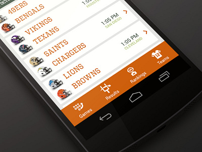 IronRank Android App android app app design green nfl orange ui