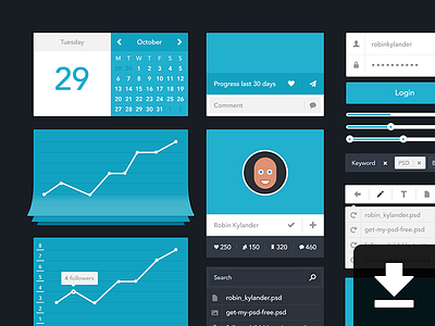 Minimalistic UI - PSD app chat download feed flat graph icon profile psd search stats ui