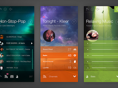 Radio App clean flat green music orange player ui