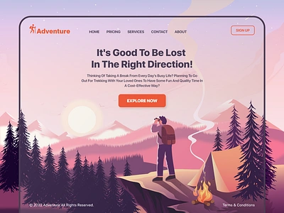 Adventure - Web Hero Section advneture design destination hiking illustration location map package place tour travel travel illustration travel vector trekking trip ui ui design uiux web hero section website