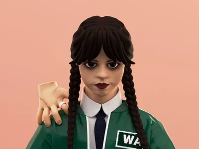 Wednesday Addams 3d addams artwork c4d cgart character characterdesign cinema 4d design digital illustration fanart graphic design illustration redshift render substance painter thing wednesday wednesdayaddams woman