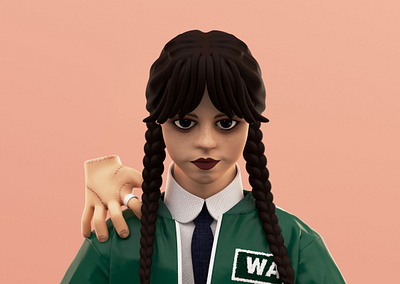 Wednesday Addams 3d addams artwork c4d cgart character characterdesign cinema 4d design digital illustration fanart graphic design illustration redshift render substance painter thing wednesday wednesdayaddams woman