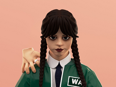 Wednesday Addams 3d addams artwork c4d cgart character characterdesign cinema 4d design digital illustration fanart graphic design illustration redshift render substance painter thing wednesday wednesdayaddams woman