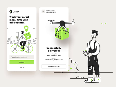 UI concept of delivery web and mobile app after effects animation delivery eco environment green energy illustration interface design landing page logo logo design mobile app parcel delivery ui ui design uiux ux web app web design