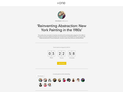 +one Event Details Page clean event experience design grey interface minimalis numbers ticker typography ui ux yellow