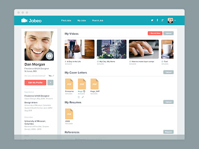 Jobeo Profile application flat jobs profile responsive ui ux video