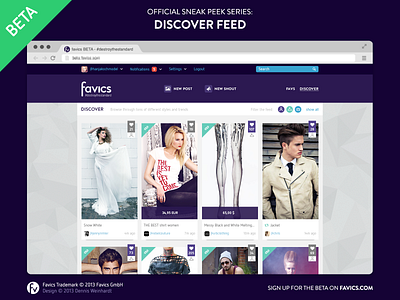 Favics — Discover feed beta destroythestandard discover fashion favics feed hamburg sneak peek thumbnails ui ux