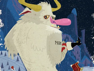 Holiday Yeti eating holiday santa snow winter yeti