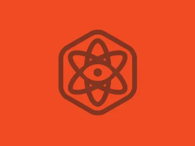 AtomoVision atom bold eye hexagon identity logo thick