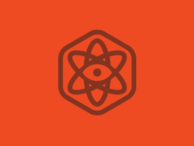 AtomoVision atom bold eye hexagon identity logo thick