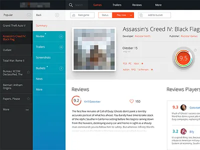 Games portal - page game summary clean flat portal raiting ui website white