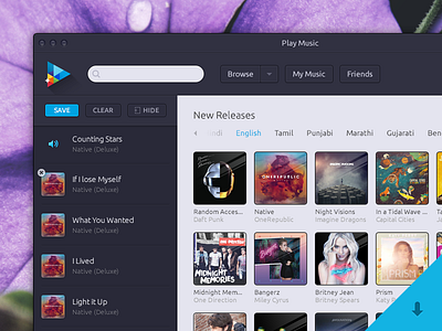 Play Music Player-Freebie album controls dark flat freebies music player play player psd saavn ui