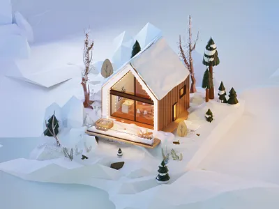 Winter cabin 3d 3d art christmas design graphic design home house illustration low poly lowpoly snow winter