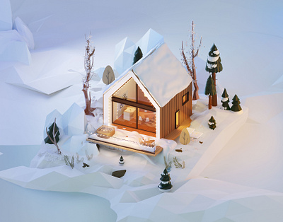 Winter cabin 3d 3d art christmas design graphic design home house illustration low poly lowpoly snow winter
