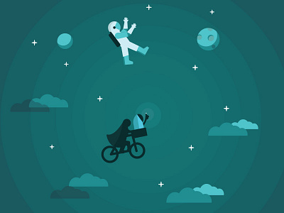 Floatin' & Flyin' astronaut clouds et gravity illustration moon planets space stars